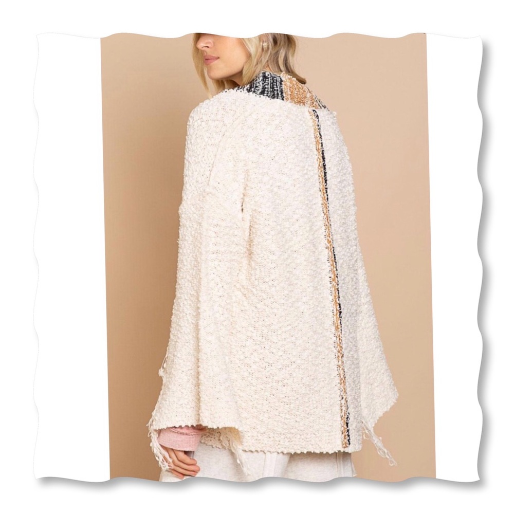 Cozy Fringe Sleeve Open Front Cardigan Sweater Cream Ivory - Picture 5 of 11